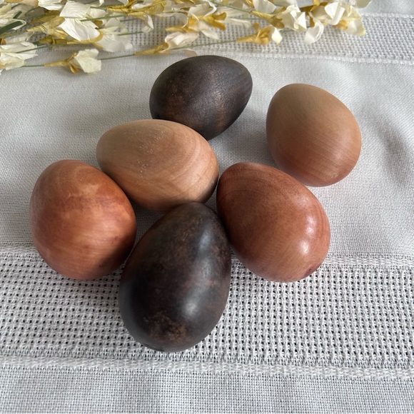 Handmade Other - Wooden Decorative Eggs spring - Set of 6, Brown and Tan minimalist boho chic